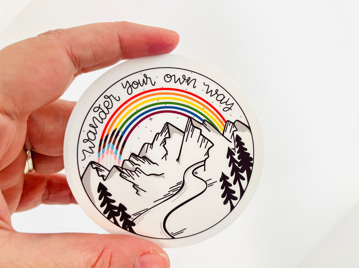 Progress Pride Flag Sticker: Wander Your Own Way, LGBTQ+ Decal