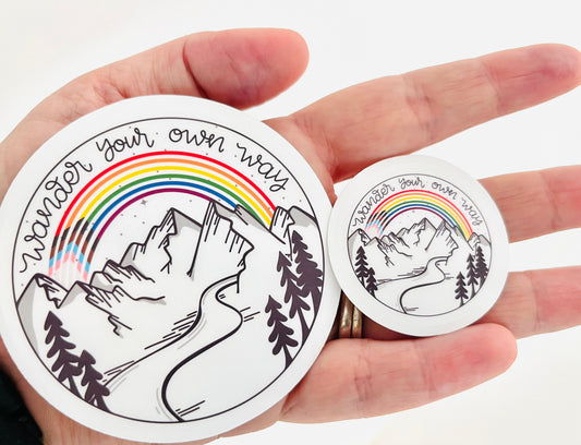 Weatherproof Progress Pride Flag Sticker: Wander Your Own Way Decal