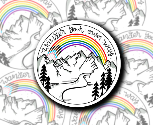 Weatherproof Progress Pride Flag Sticker: Wander Your Own Way Decal